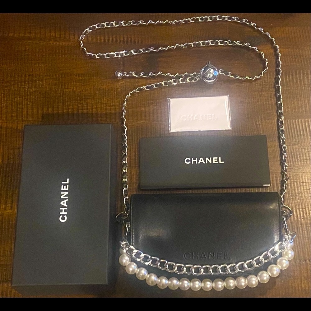 Authentic leather Chanel sunglasses case converted to a crossbody.